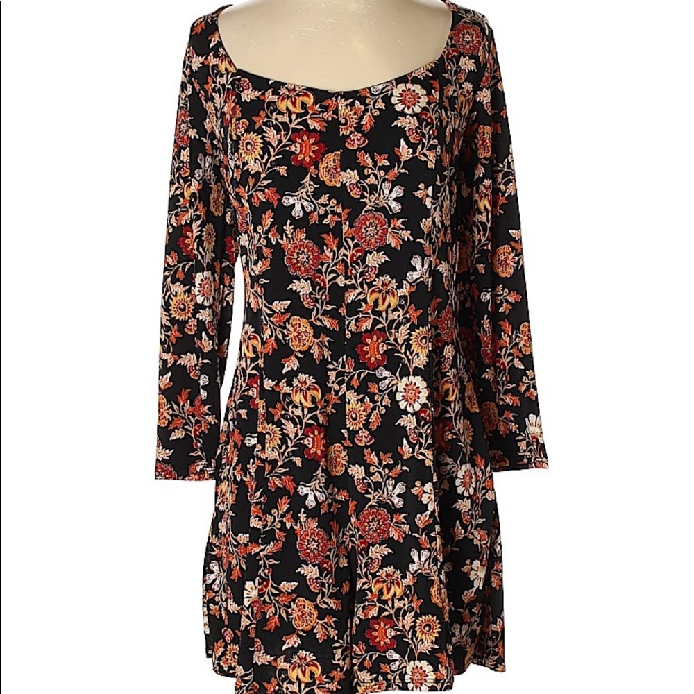 Plus Size Black/Orange Floral Romper Long Sleeve